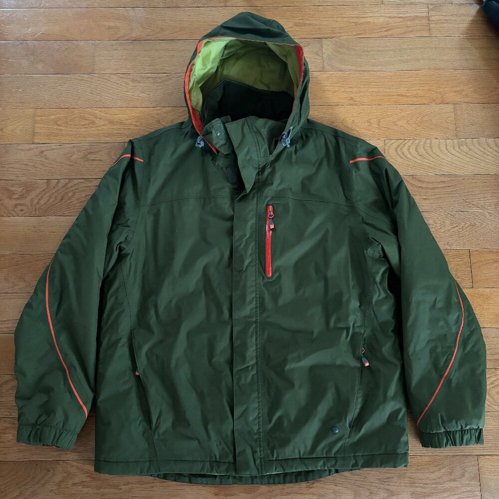 Land End Ski Jacket Mens L 42-44 Olive Green with Orange Accents Y2K Coat